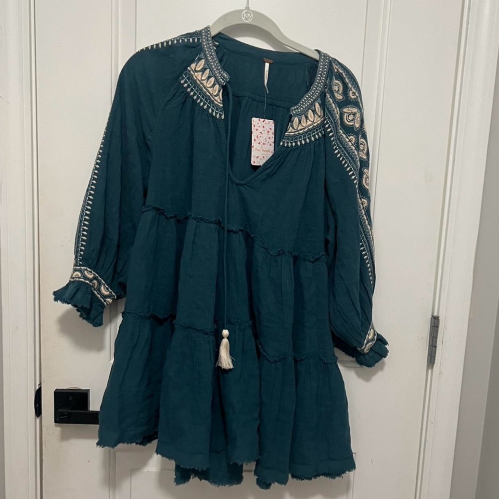 Free People Teal Dress with Embroidery